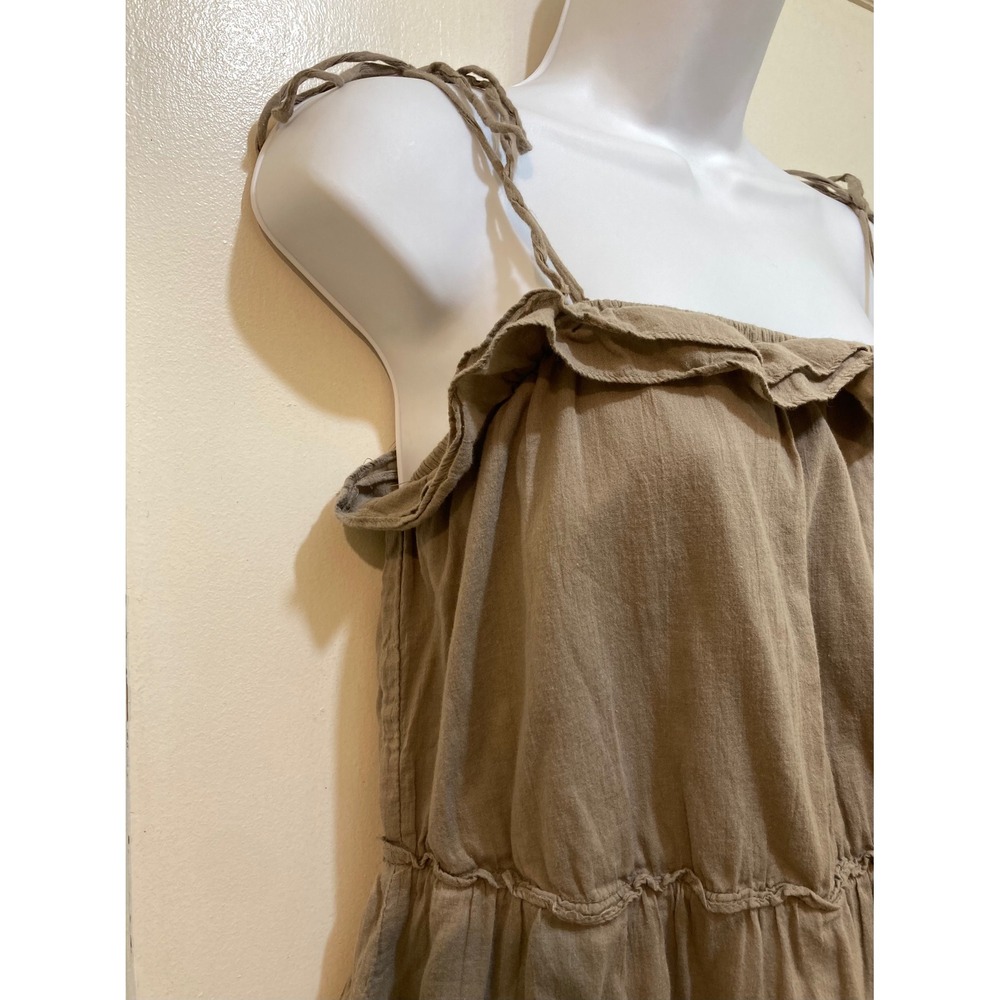 Old Navy Tiered Ruffle Midi Dress XXL Taupe Brown Adjustable Straps Coastal Boho - Picture 3 of 10